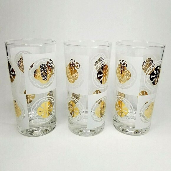 Lot of (3) Mid Century Modern Culver Briar High Ball Glasses Retro Medallions - Picture 3 of 4
